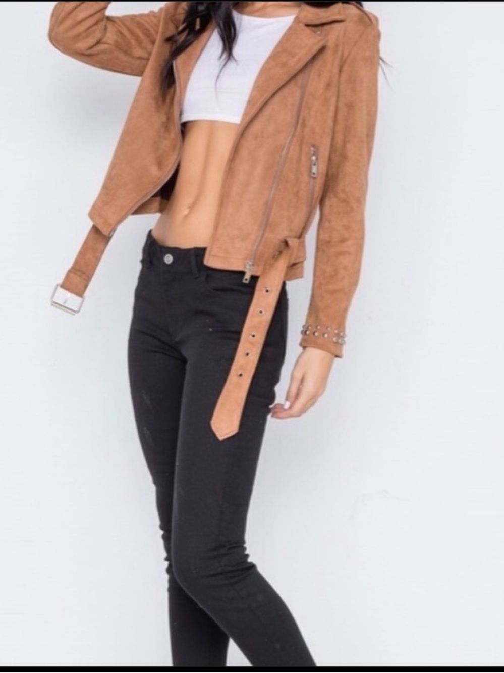 Suede Moto Jacket - Tan Faux Suede Jean Jacket